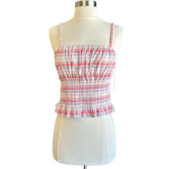 NWT Japna Smocked Ruffle Picnic Plaid Cami Crop Top - Picture 2 of 10